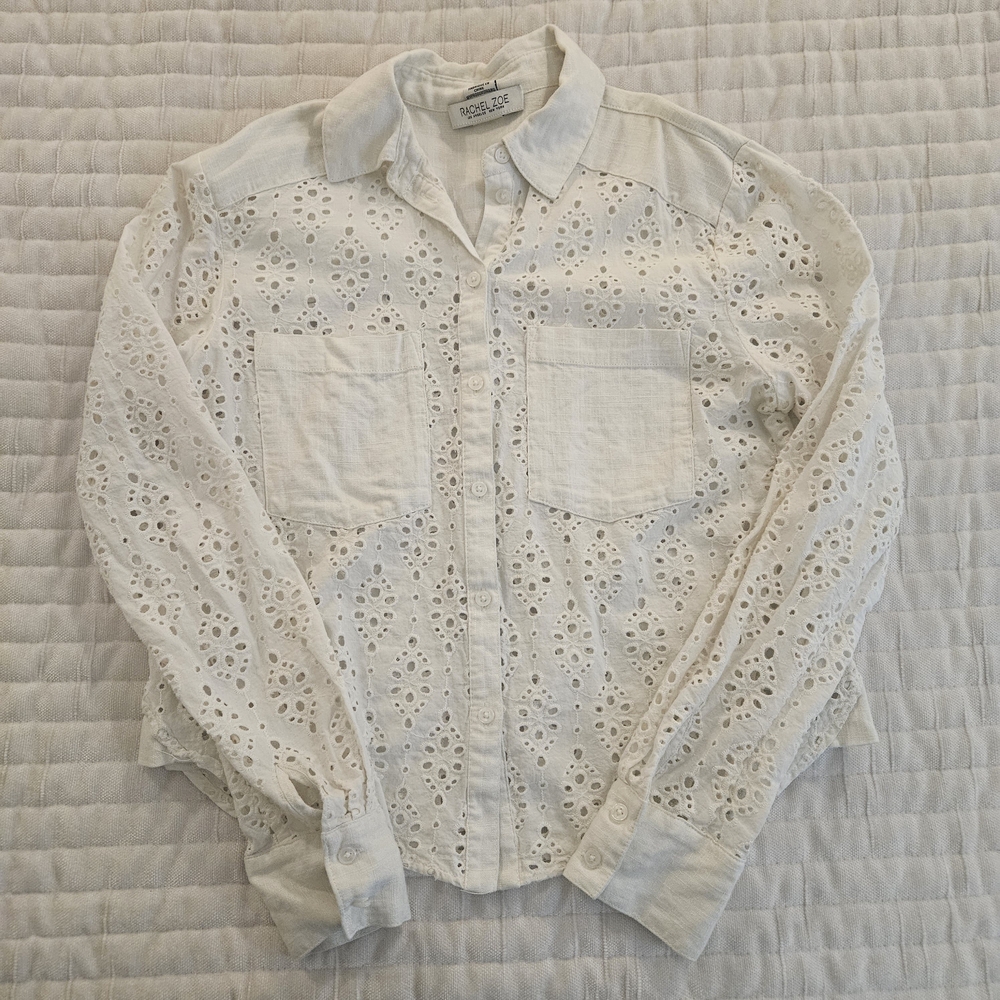 Rachel Zoe White Eyelet Button Down Shirt